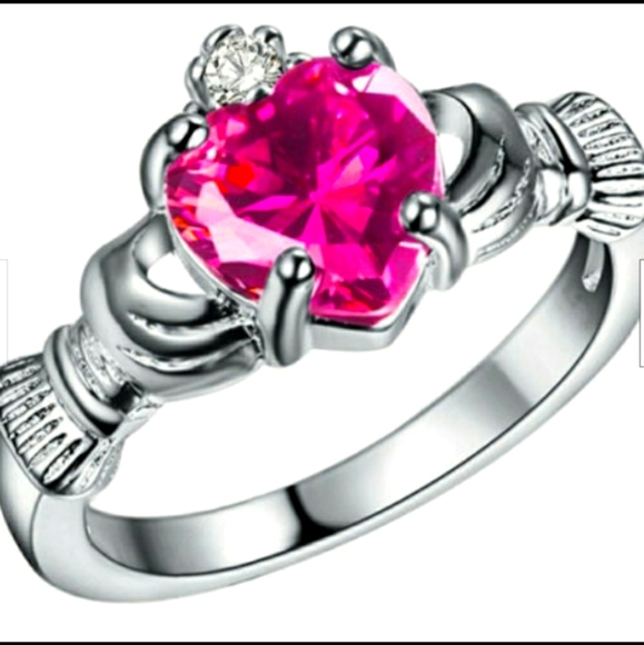 New Pink Sapphire Silver Claddagh Ring. - Picture 1 of 5